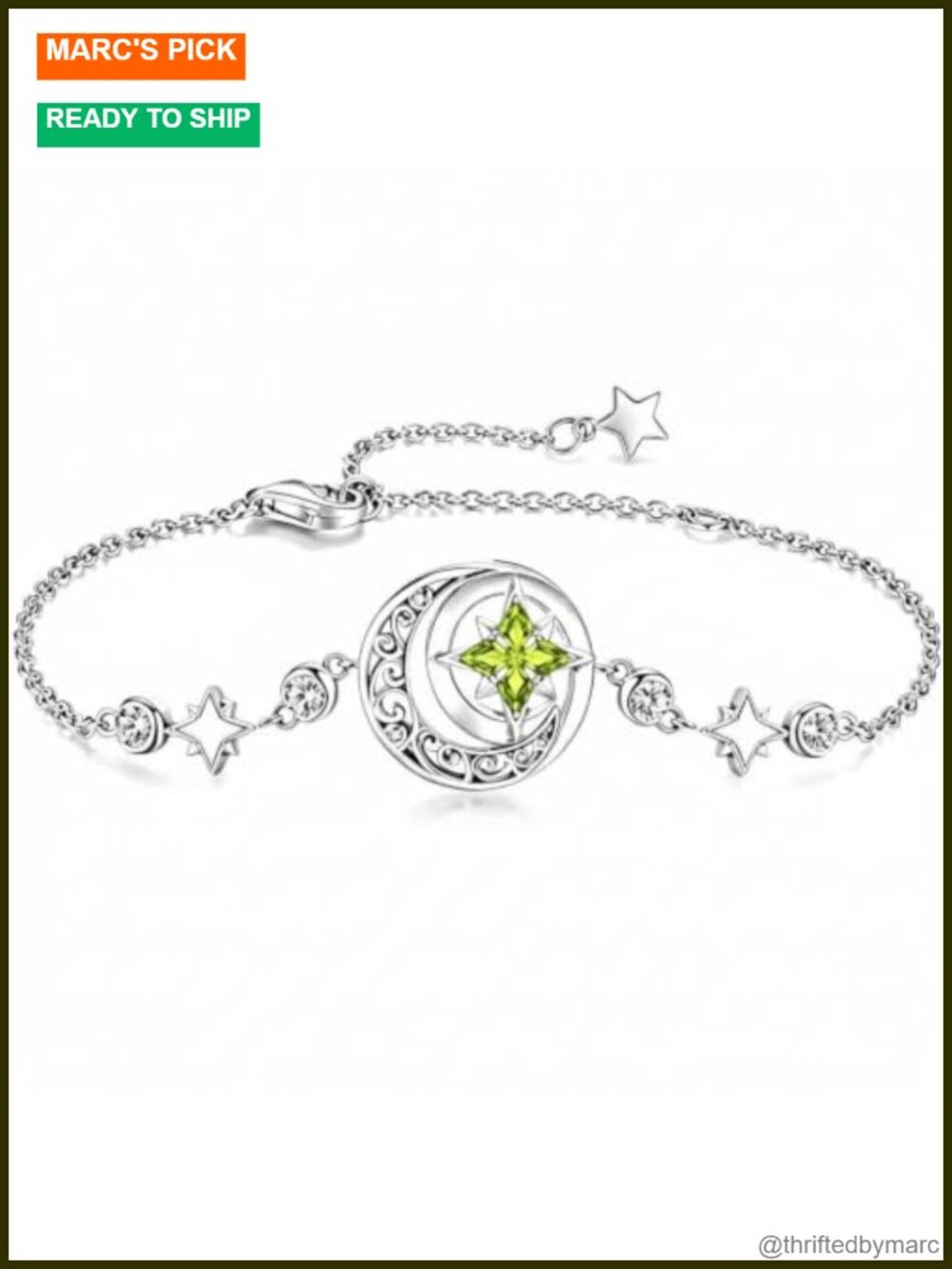 Moon Star Birthstone Bangle Bracelet Adjustable Gift for Mom Her Women
